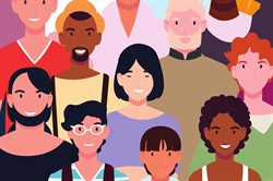 [ai] A diverse group of illustrated characters represented in a vibrant, colorful style. The group includes individuals with varying hairstyles and clothing, showcasing inclusivity and community.